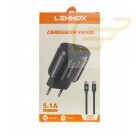 CARREGADOR TURBO 5.1A USB C/TIPO C LEHMOX LE-82TYPEC