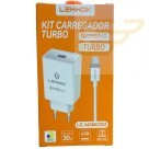 CARREGADOR TURBO MICRO USB V8 LEHMOX LE-343MICRO